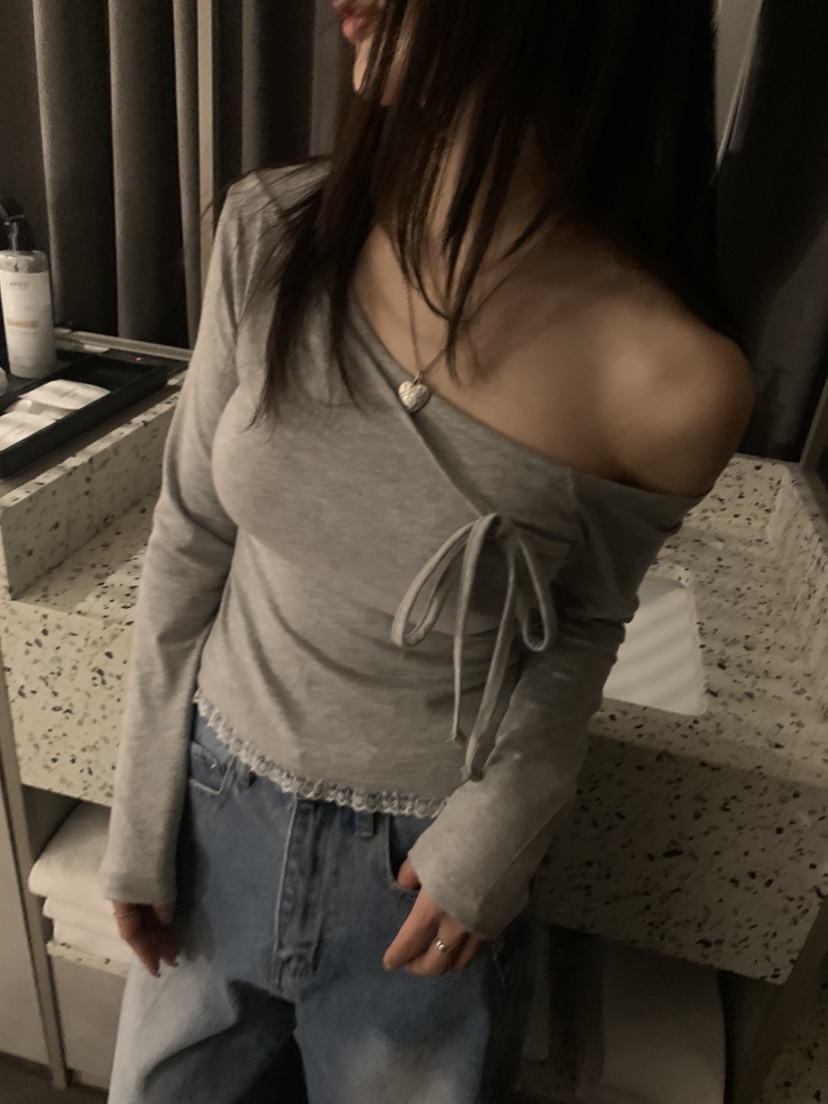 BADCALM韓國直郵㊣東大門實拍女裝新款時尚休閑長袖T恤蝴蝶結BADCALM長袖T恤