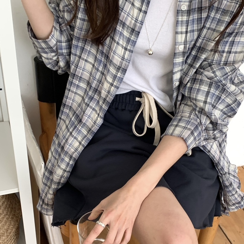 PLANTS ON GRAY韓國直郵㊣女裝新品推薦人氣襯衫蕾絲衫格紋PLANTS ON GRAY襯衫/蕾絲衫