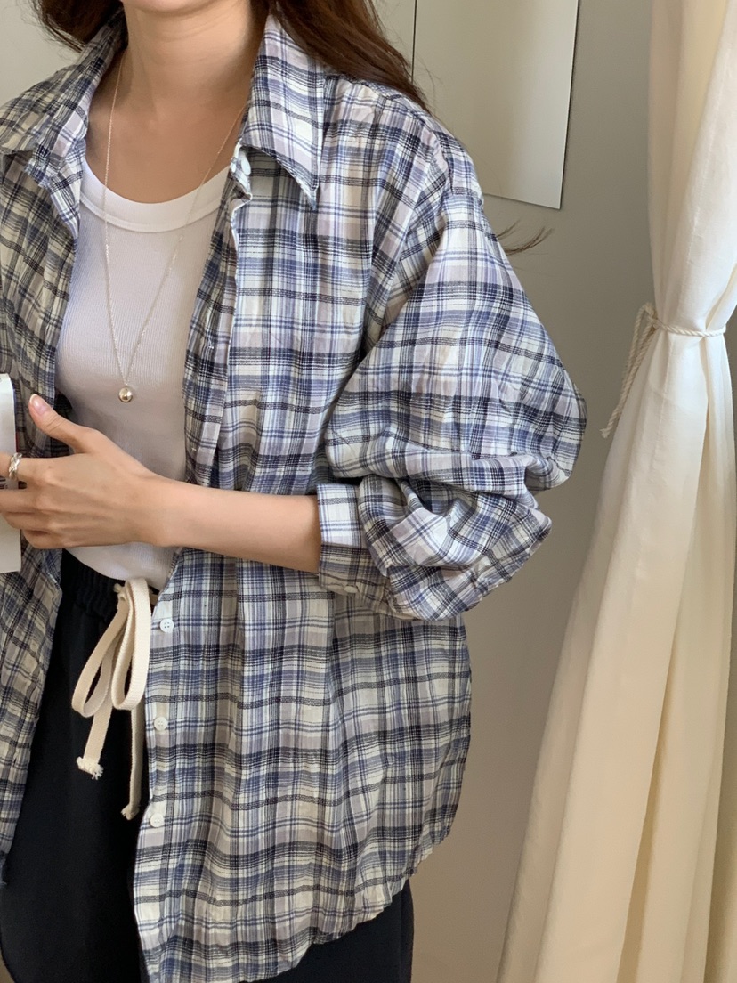PLANTS ON GRAY韓國直郵㊣女裝新品推薦人氣襯衫蕾絲衫格紋PLANTS ON GRAY襯衫/蕾絲衫