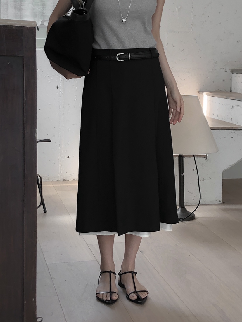 LE BUTTER韓國直郵㊣女裝新品休閑25春夏職業熱賣長裙雙層LE BUTTER長裙