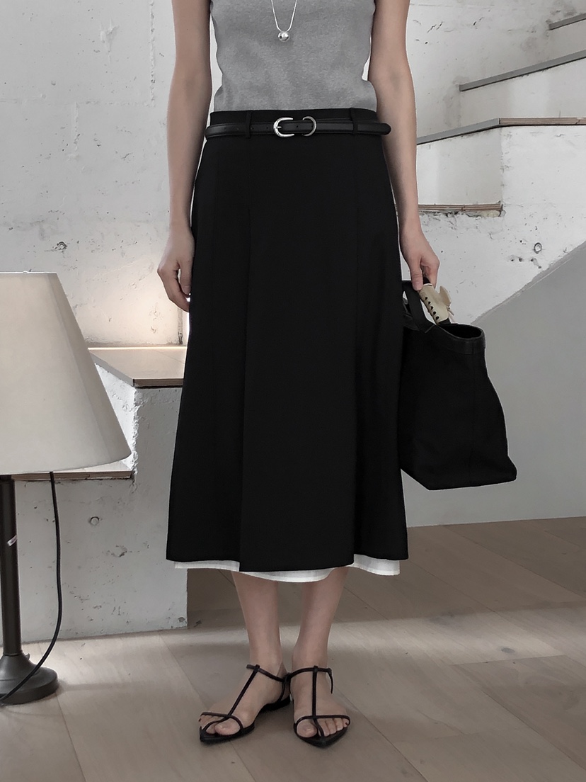 LE BUTTER韓國直郵㊣女裝新品休閑25春夏職業熱賣長裙雙層LE BUTTER長裙
