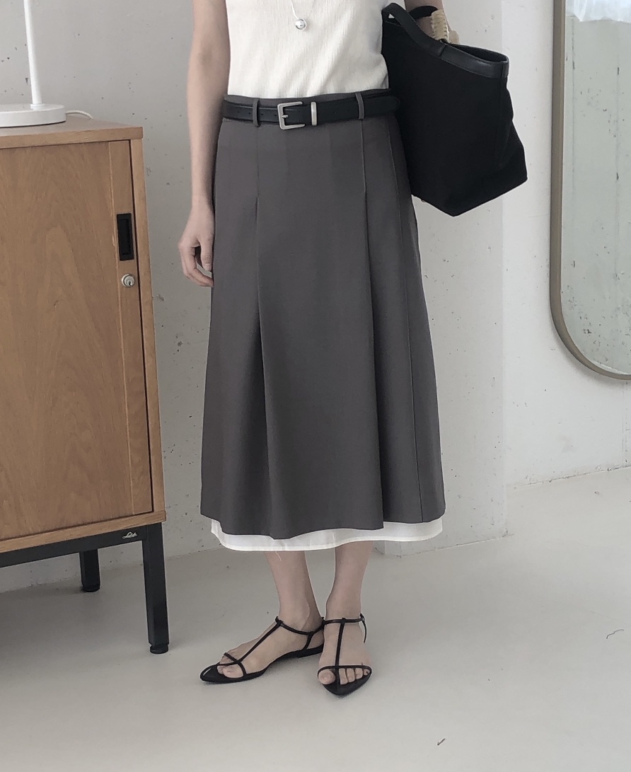LE BUTTER韓國直郵㊣女裝新品休閑25春夏職業熱賣長裙雙層LE BUTTER長裙