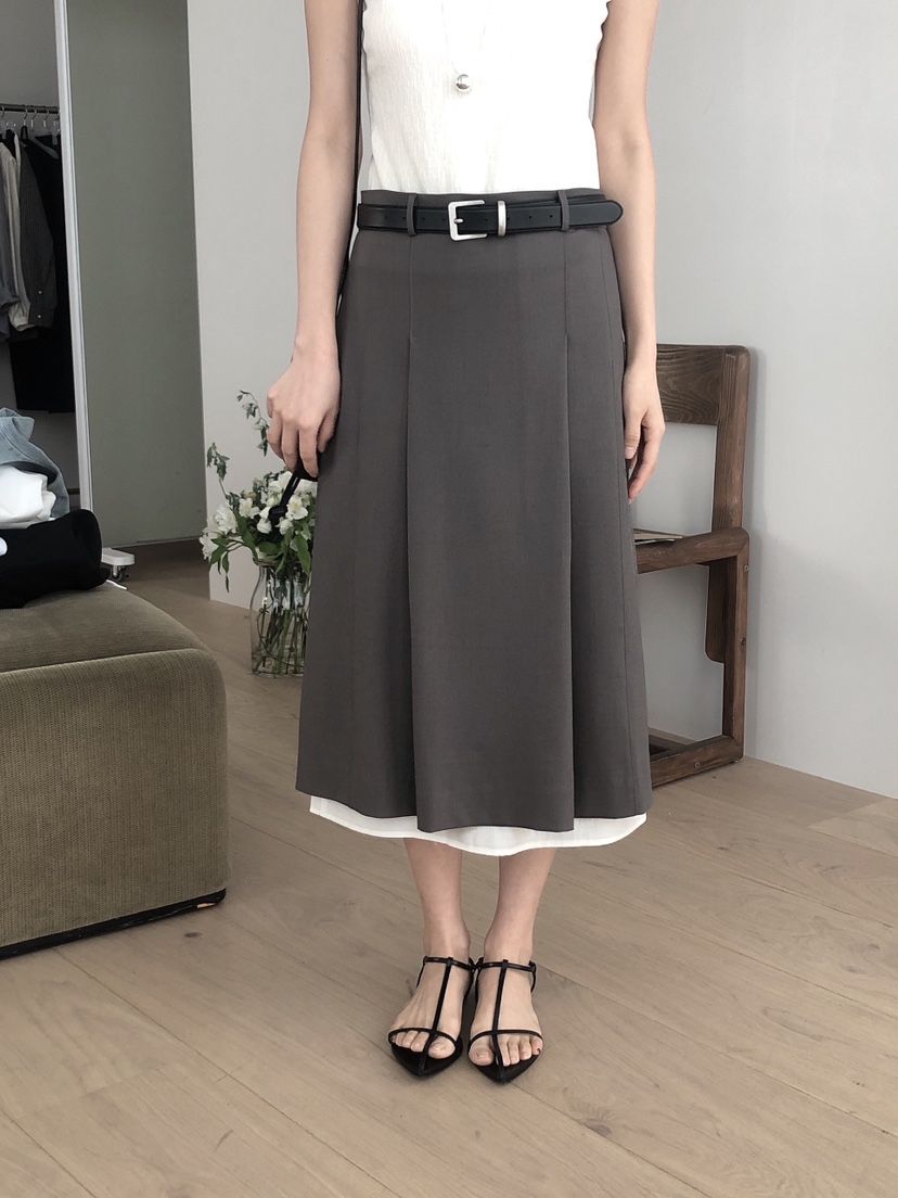LE BUTTER韓國直郵㊣女裝新品休閑25春夏職業熱賣長裙雙層LE BUTTER長裙