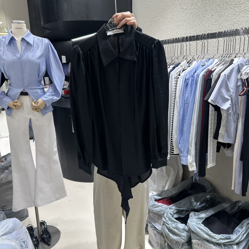 LESSEN東大門代購女士新品25春夏休閑真品人氣時尚襯衫蕾絲衫LESSEN襯衫/蕾絲衫