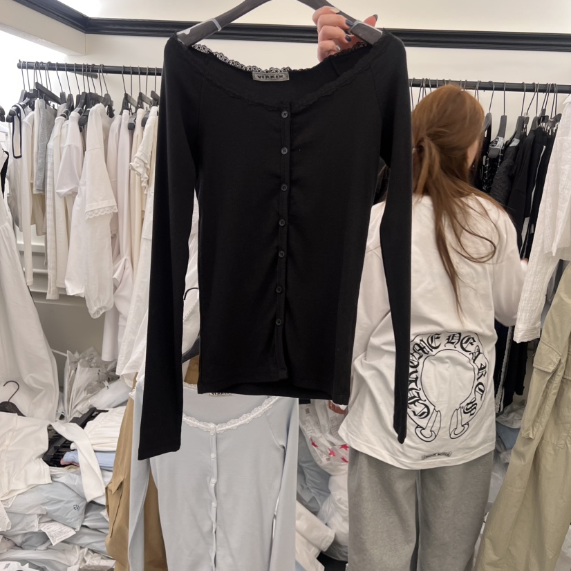 VIRKIN韓國代購女士新品休閑熱賣人氣真品25春夏長袖T恤蕾絲開衫VIRKIN長袖T恤圖色4