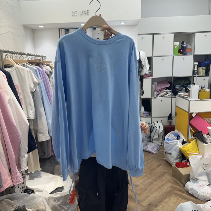 DE LINE韓國直郵女裝新品休閑25春夏熱賣職業時尚真品長袖T恤DE LINE長袖T恤