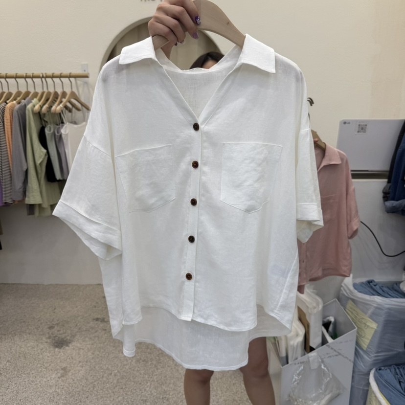 THE FUNNY直郵韓國代購㊣女裝新款推薦人氣襯衫蕾絲衫亞麻THE FUNNY襯衫/蕾絲衫
