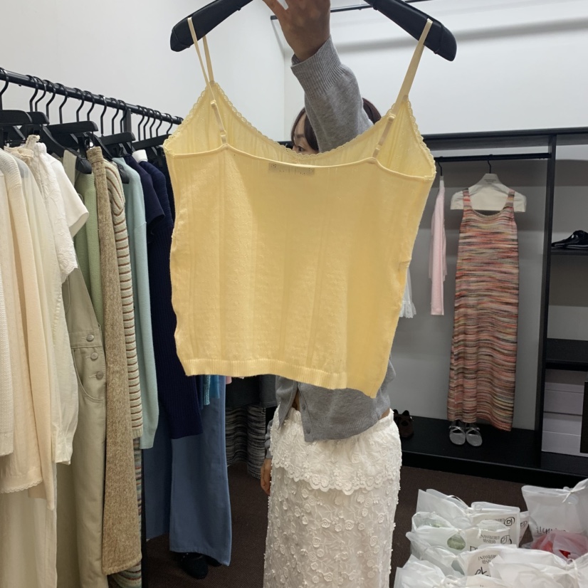 UNANSWERED-MYSTERY直郵韓國代購㊣女裝新品時尚吊帶背心蕾絲UNANSWERED/MYSTERY吊帶/背心