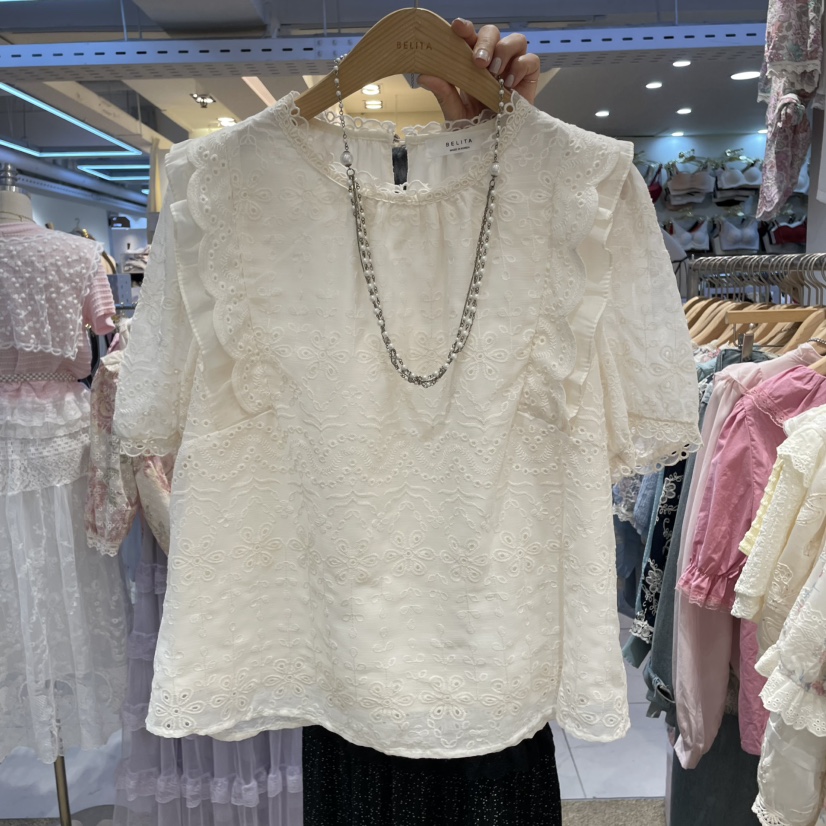 空韓國代購女士新品人氣真品25春夏時尚推薦休閑襯衫蕾絲衫BELITA襯衫/蕾絲衫