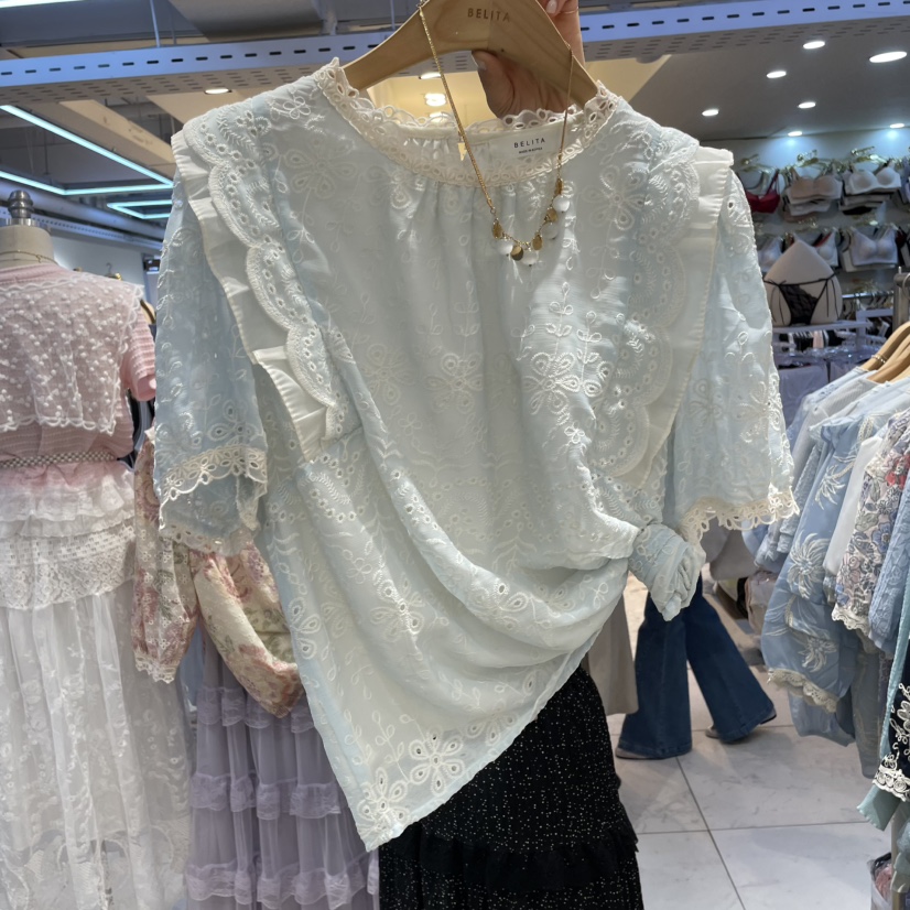 空韓國代購女士新品人氣真品25春夏時尚推薦休閑襯衫蕾絲衫BELITA襯衫/蕾絲衫圖色2