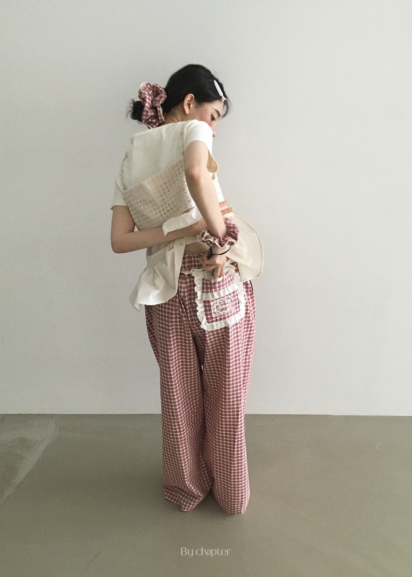BY CHAPTER韓國代購女裝新款25春夏職業熱賣休閑休閑褲格紋Chapter休閑褲