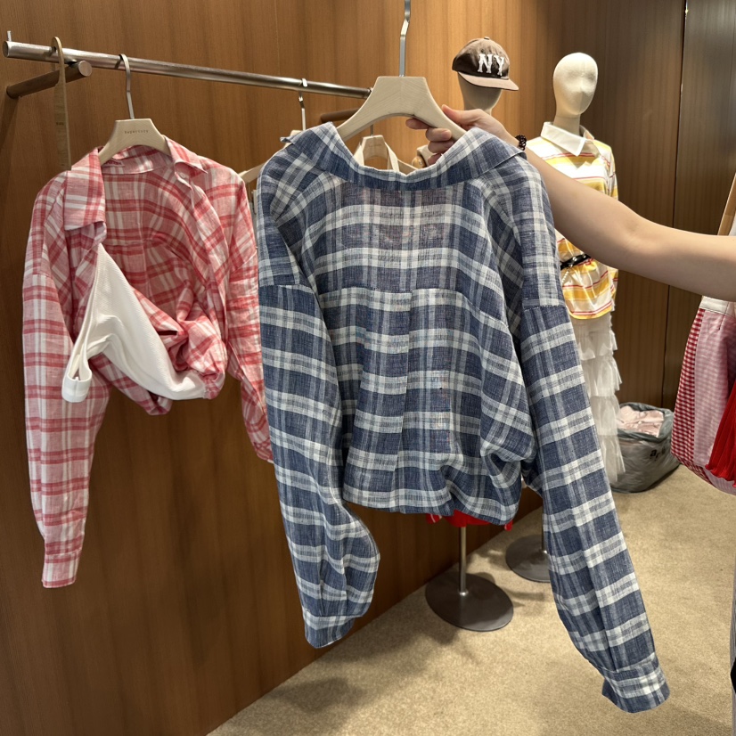 REPERTORY直郵韓國代購㊣女裝新品推薦襯衫蕾絲衫假兩件格紋REPERTORY襯衫/蕾絲衫