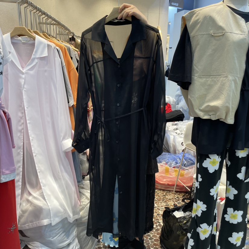 THE LINE-Q韓國直郵㊣東大門實拍女裝新品休閑襯衫蕾絲衫含腰繩THE LINE-q襯衫/蕾絲衫圖色3