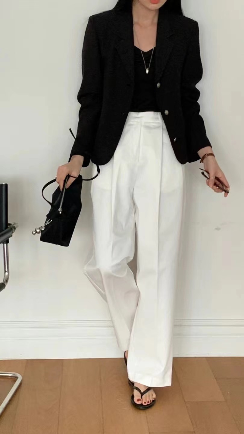 FLAT WHITE韓國直郵女裝新品熱賣人氣推薦時尚休閑褲含腰帶FLAT WHITE休閑褲