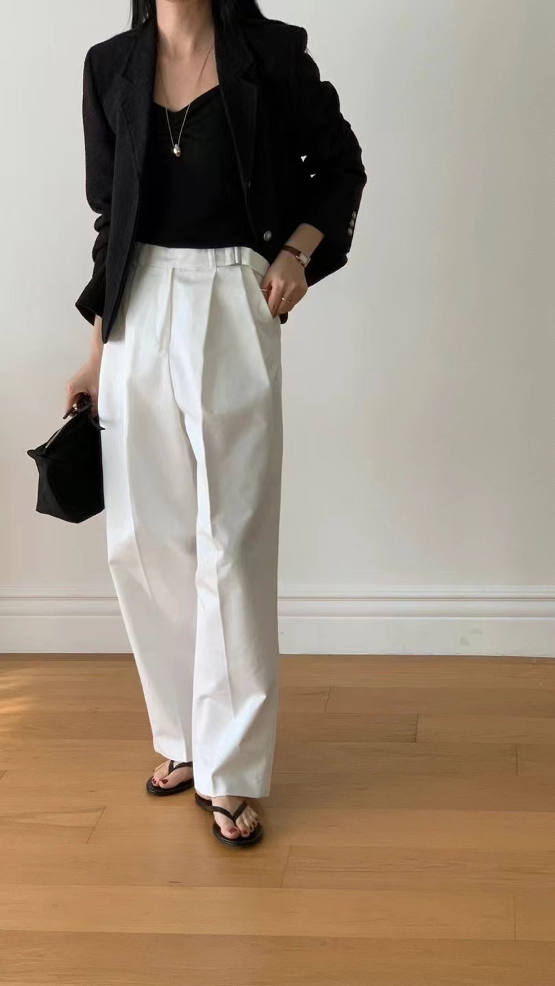 FLAT WHITE韓國直郵女裝新品熱賣人氣推薦時尚休閑褲含腰帶FLAT WHITE休閑褲圖色2
