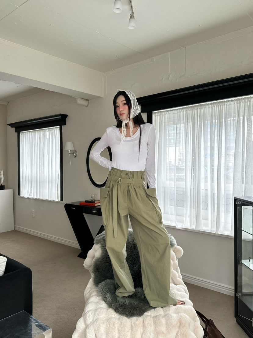 BLACK RIBBON-A韓國直郵㊣東大門實拍女裝新款時尚休閑褲工裝褲腰帶BLACK RIBBON-A休閑褲