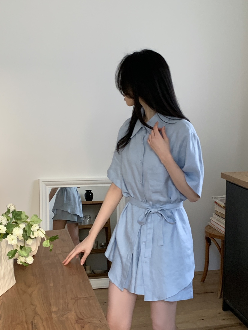 BOUND.A韓國㊣直郵東大門代購女裝新款25春夏套裝含腰帶套裝亞麻BOUND.A套裝