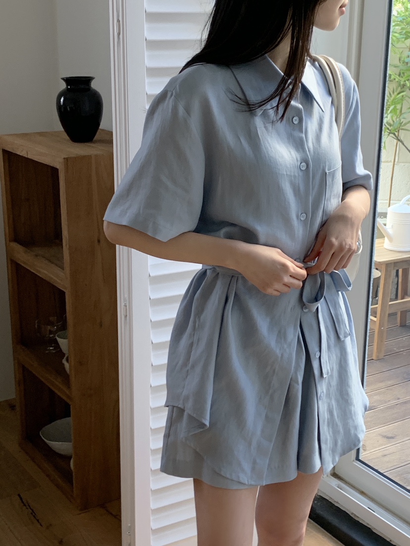 BOUND.A韓國㊣直郵東大門代購女裝新款25春夏套裝含腰帶套裝亞麻BOUND.A套裝