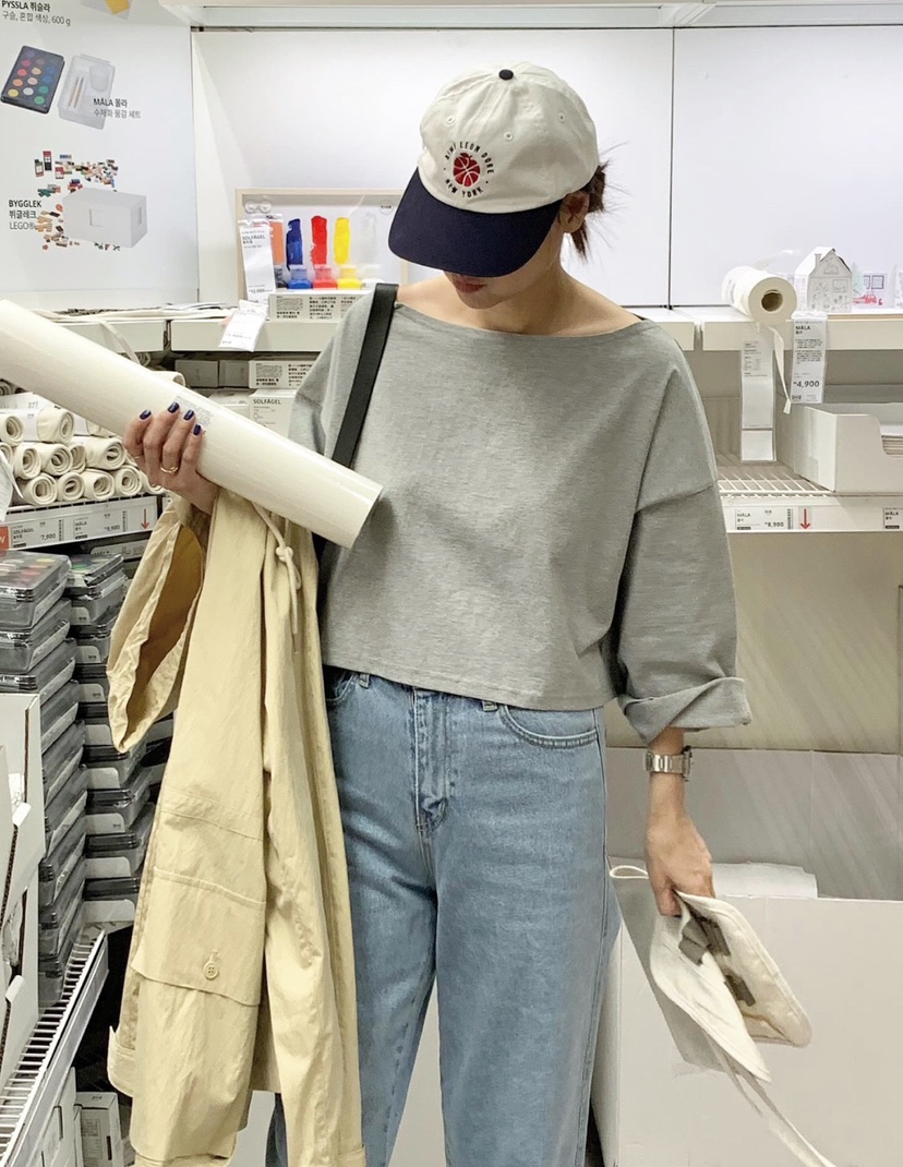 COURGETTE韓國直郵㊣東大門實拍女裝新品熱賣時尚長袖T恤短款COURGETTE長袖T恤