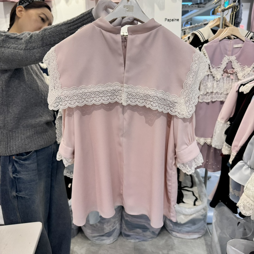 PAPA直郵韓國代購㊣女裝新品25春夏推薦休閑人氣襯衫蕾絲衫PAPA襯衫/蕾絲衫