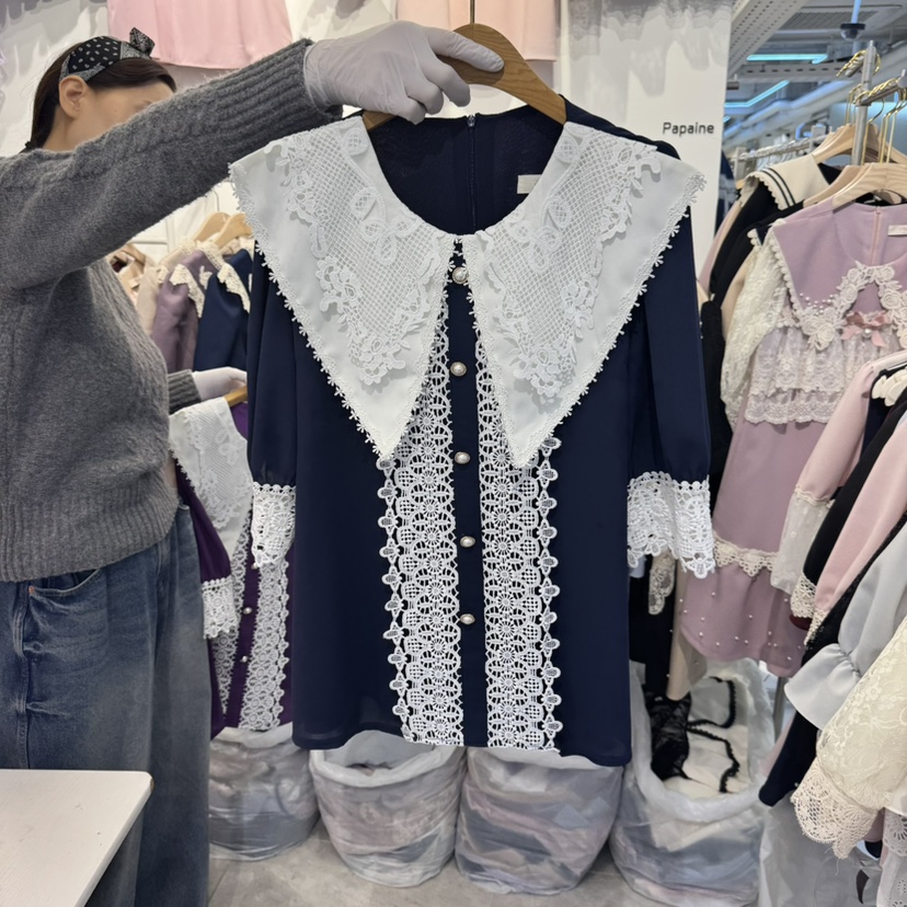 PAPA韓國直郵㊣女裝新品休閑人氣熱賣推薦25春夏襯衫蕾絲衫PAPA襯衫/蕾絲衫圖色1