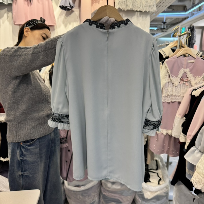 PAPA直郵韓國代購㊣女裝新品推薦時尚人氣休閑25春夏襯衫蕾絲衫PAPA襯衫/蕾絲衫