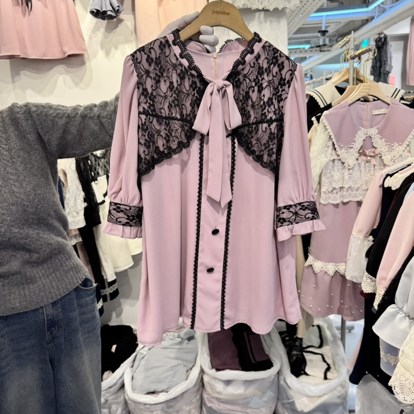 PAPA直郵韓國代購㊣女裝新品推薦時尚人氣休閑25春夏襯衫蕾絲衫PAPA襯衫/蕾絲衫圖色2