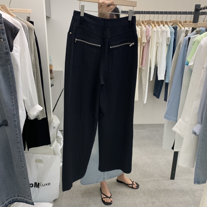 AND THE韓國直郵㊣東大門實拍女裝新品25春夏休閑褲口袋拉鏈AND THE休閑褲