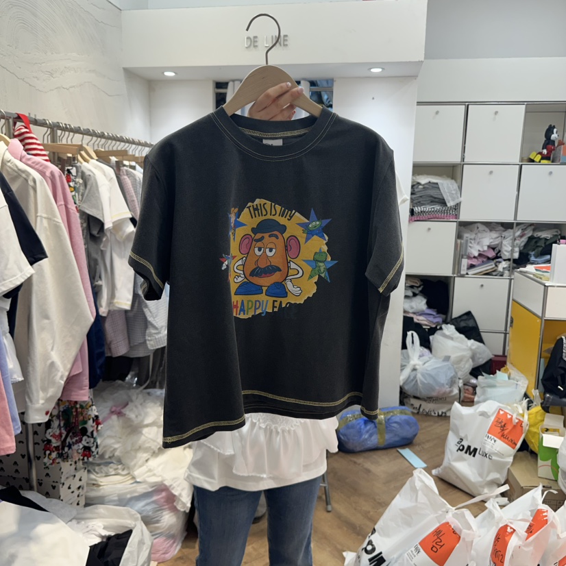 DE LINE韓國㊣直郵東大門代購女裝新品推薦休閑人氣時尚T恤DE LINET恤圖色2