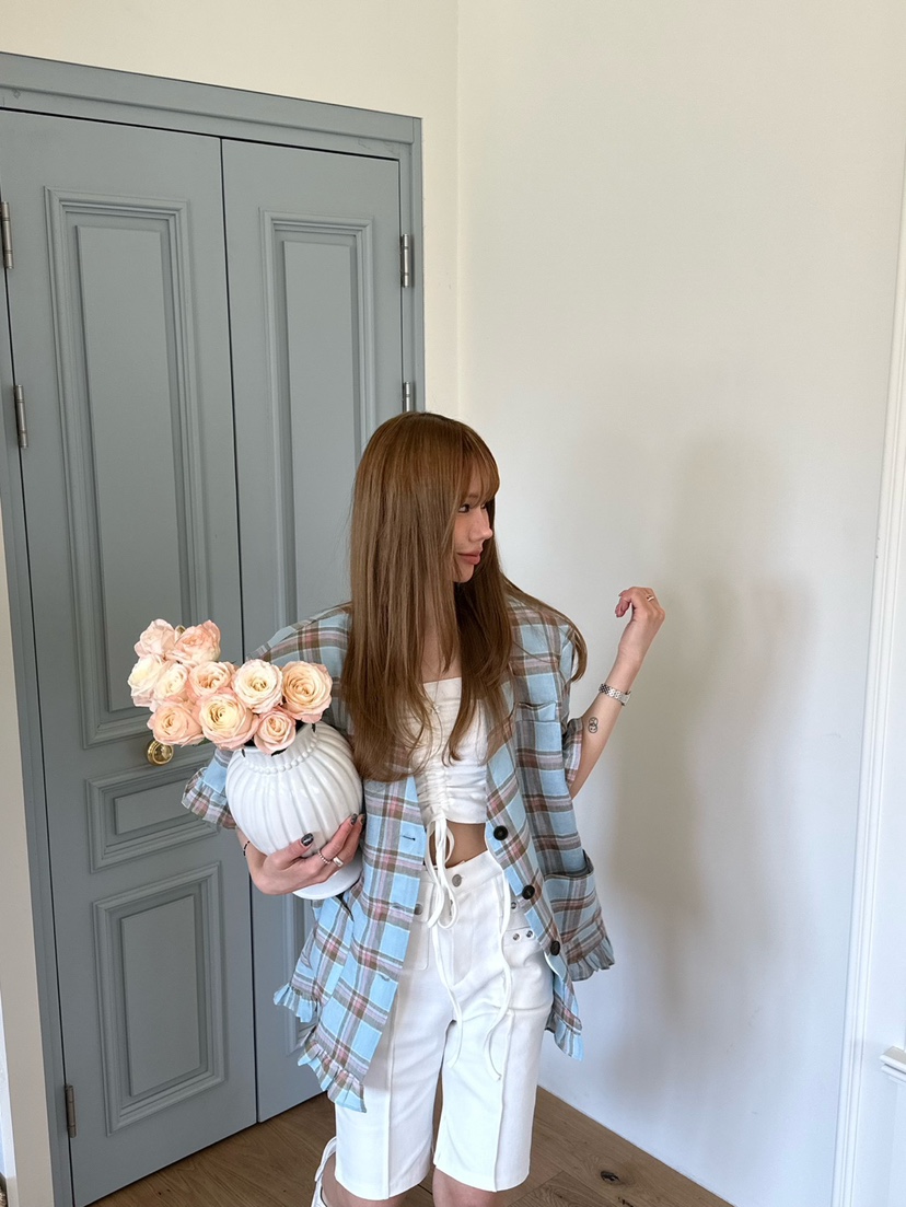 ZEROZERO韓國直郵㊣東大門實拍女裝新款時尚25春夏夾克格紋亞麻ZEROZERO夾克