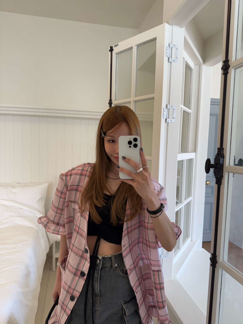 ZEROZERO韓國直郵㊣東大門實拍女裝新款時尚25春夏夾克格紋亞麻ZEROZERO夾克