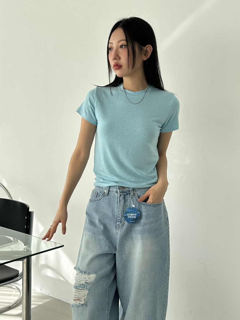 I MFACT韓國直郵㊣女裝新品人氣休閑熱賣推薦25春夏T恤亞麻I MFACTT恤