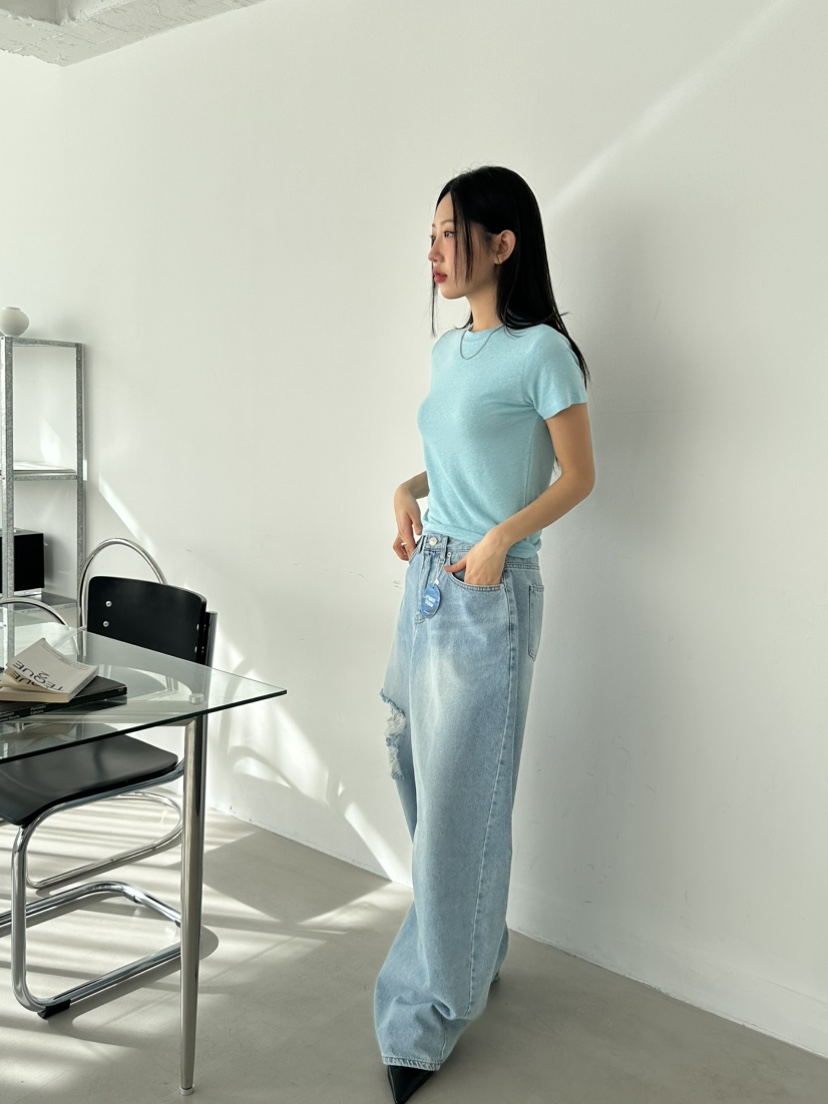 I MFACT韓國直郵㊣女裝新品人氣休閑熱賣推薦25春夏T恤亞麻I MFACTT恤