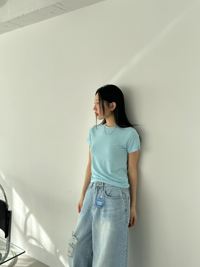 I MFACT韓國直郵㊣女裝新品人氣休閑熱賣推薦25春夏T恤亞麻I MFACTT恤