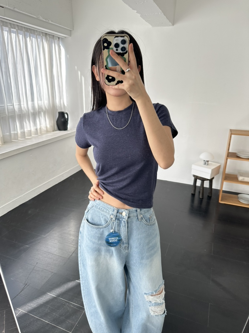 I MFACT韓國直郵㊣女裝新品人氣休閑熱賣推薦25春夏T恤亞麻I MFACTT恤