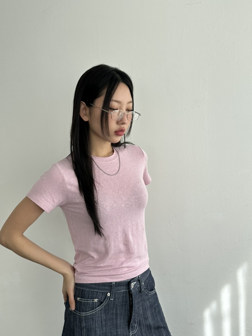I MFACT韓國直郵㊣女裝新品人氣休閑熱賣推薦25春夏T恤亞麻I MFACTT恤