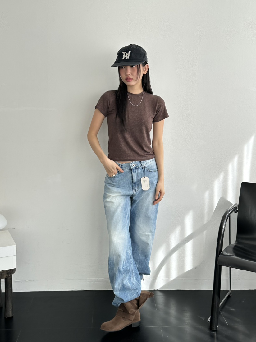 I MFACT韓國直郵㊣女裝新品人氣休閑熱賣推薦25春夏T恤亞麻I MFACTT恤