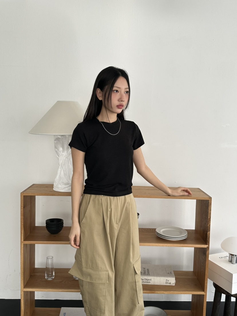 I MFACT韓國直郵㊣女裝新品人氣休閑熱賣推薦25春夏T恤亞麻I MFACTT恤