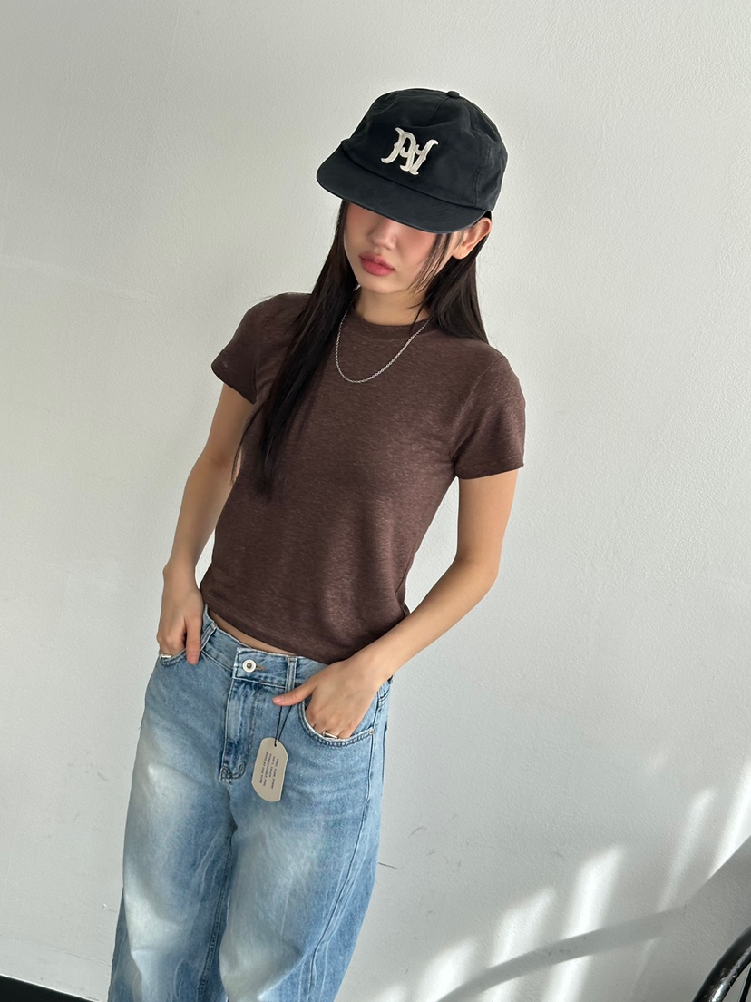 I MFACT韓國直郵㊣女裝新品人氣休閑熱賣推薦25春夏T恤亞麻I MFACTT恤圖色4