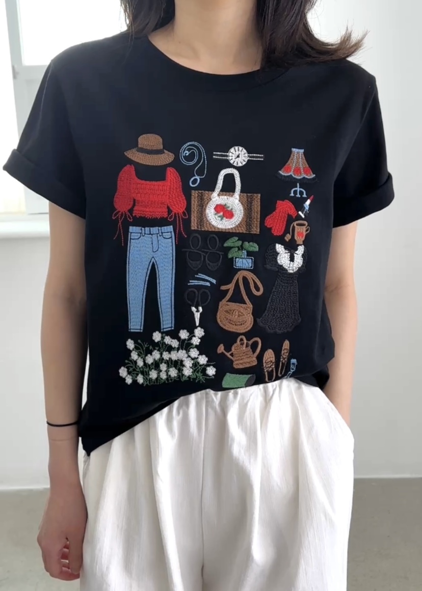 CLASSY-O直郵韓國代購㊣女裝新品人氣推薦熱賣休閑T恤刺繡CLASSY-OT恤圖色2