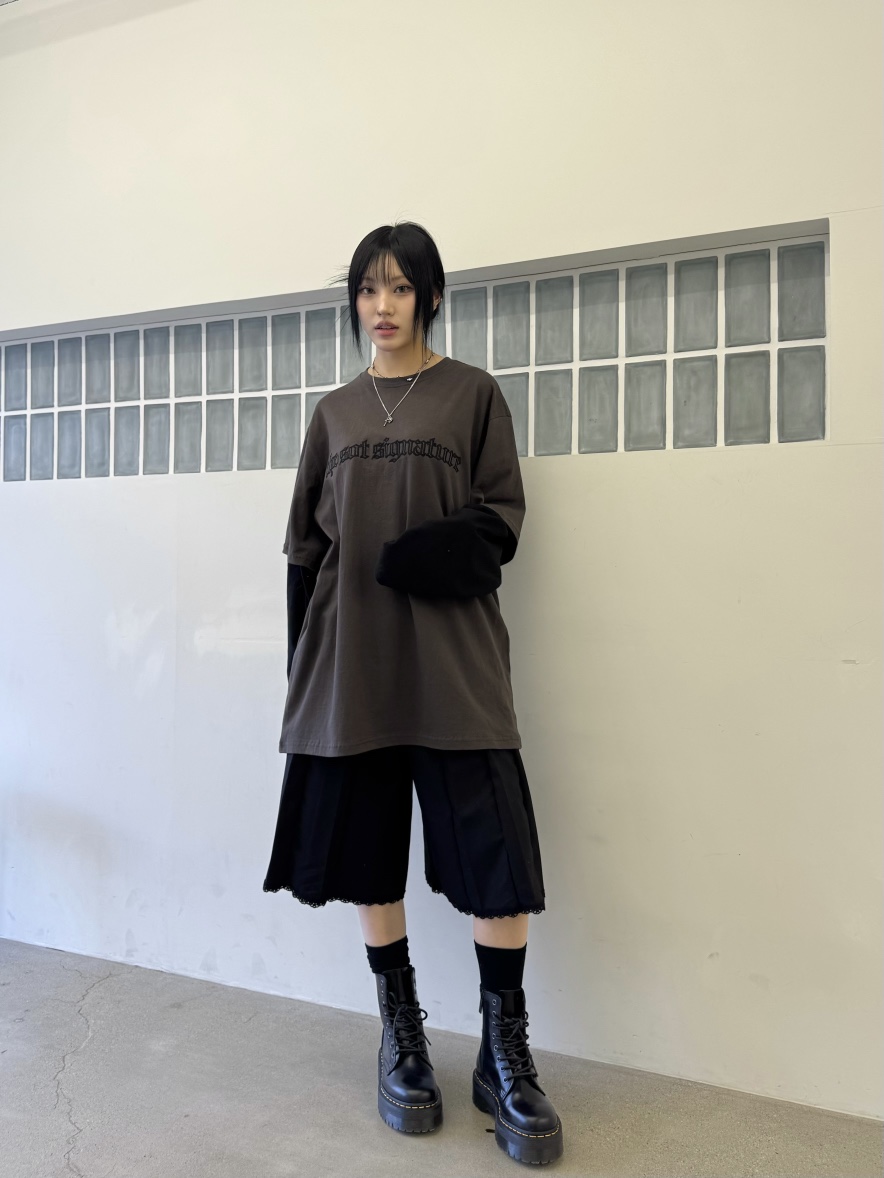 SEEOT韓國㊣直郵東大門代購女裝新品人氣長袖T恤假兩件刺繡GGD長袖T恤圖色2