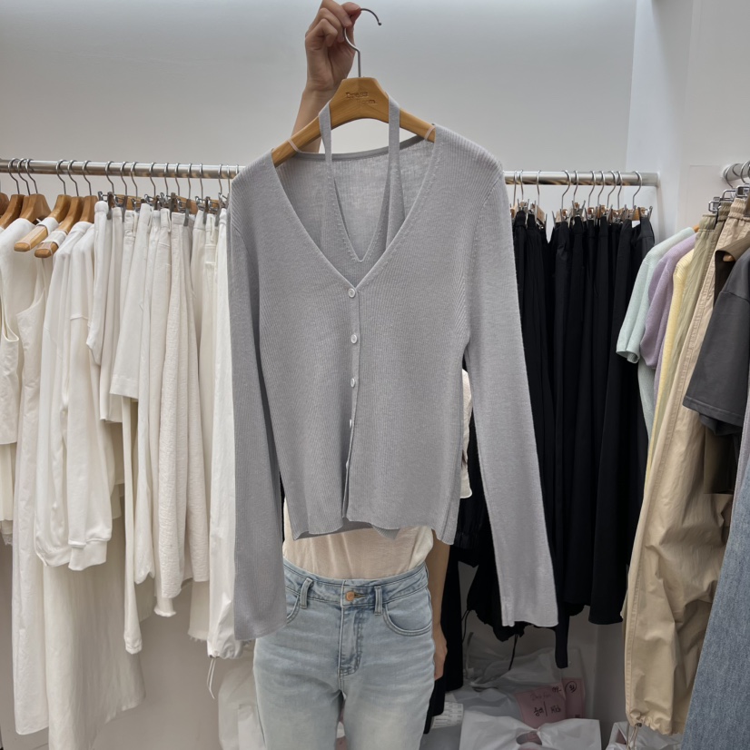 DRESS ROOM直郵韓國代購㊣女裝新款時尚針織衫不含內搭開衫DRESS ROOM針織衫圖色2