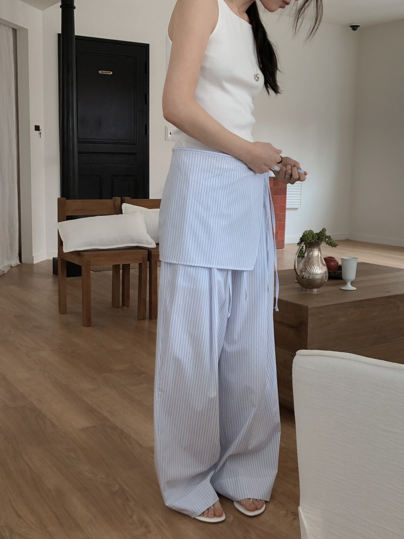 LONG PEAK韓國直郵㊣東大門實拍女裝新款人氣裙褲可拆卸條紋LONG PEAK裙褲