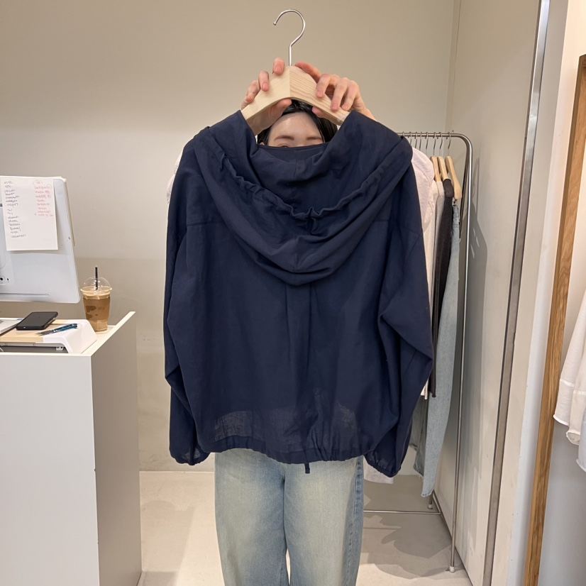 OUTRENE韓國直郵㊣東大門實拍女裝新款25春夏襯衫蕾絲衫亞麻連帽OUTRENE襯衫/蕾絲衫