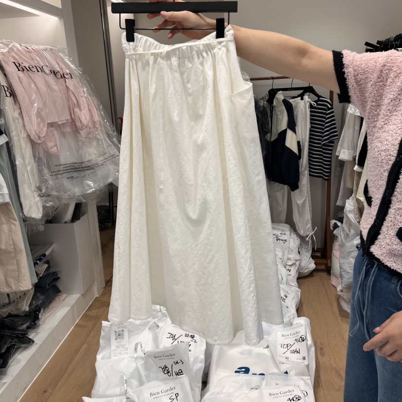 BIEN GARDER韓國直郵㊣女裝新品推薦半身裙中短裙包含腰帶亞麻綁帶BIEN GARDER半身裙/中短裙