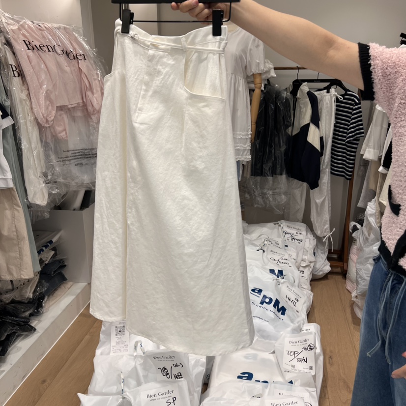 BIEN GARDER韓國直郵㊣女裝新品推薦半身裙中短裙包含腰帶亞麻綁帶BIEN GARDER半身裙/中短裙