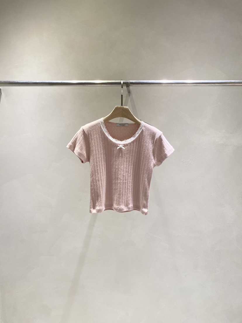 TOO HOT直郵韓國代購㊣女裝新品時尚休閑熱賣25春夏T恤蕾絲TOO HOTT恤圖色3
