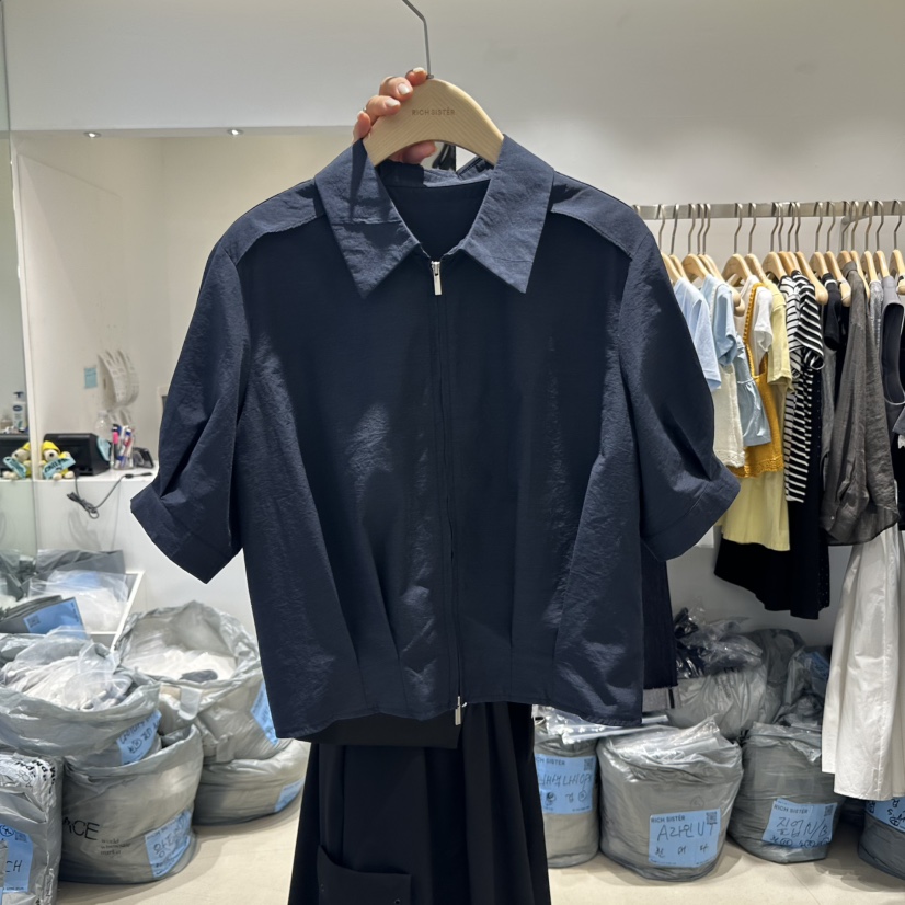 RICH SISTER韓國㊣直郵東大門代購女裝新品人氣襯衫蕾絲衫拉鏈RICH SISTER襯衫/蕾絲衫圖色2