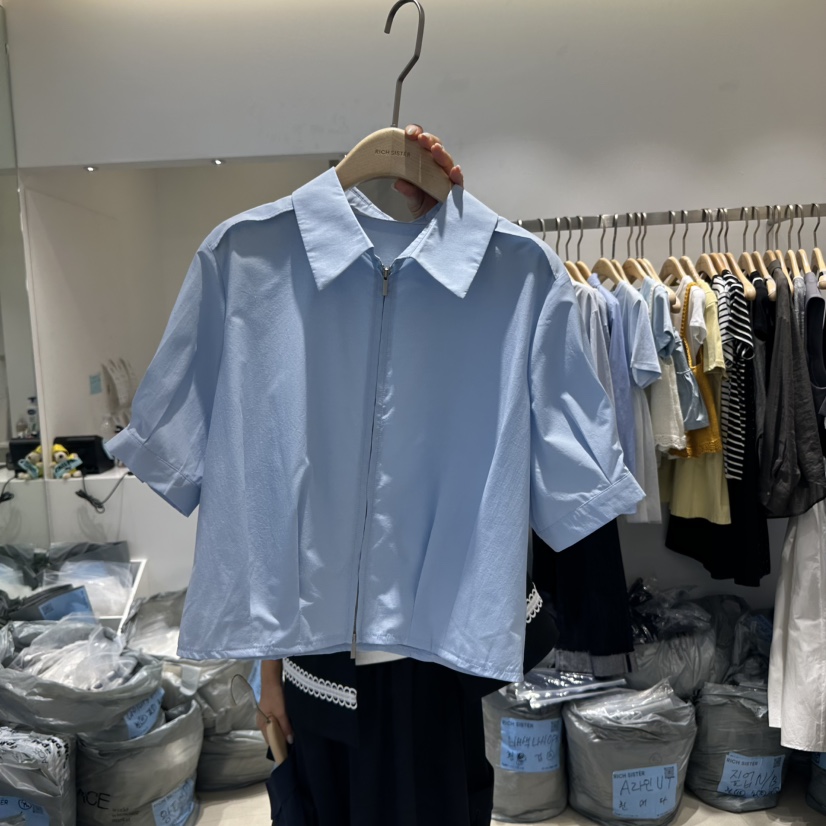 RICH SISTER韓國㊣直郵東大門代購女裝新品人氣襯衫蕾絲衫拉鏈RICH SISTER襯衫/蕾絲衫圖色3
