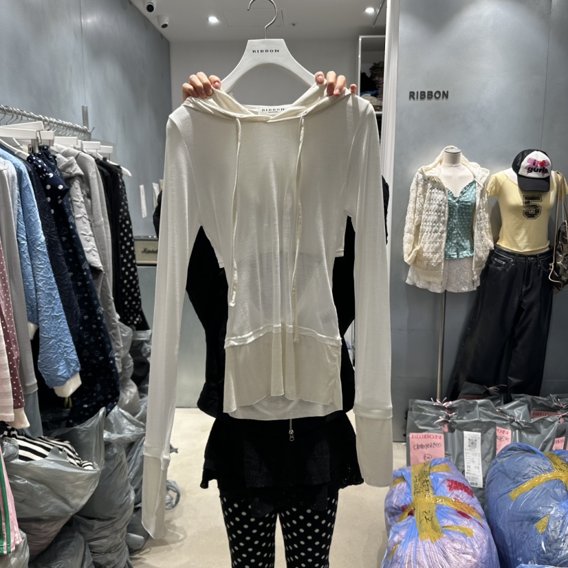 RIBBON韓國㊣直郵東大門代購女裝新品推薦時尚長袖T恤連帽衫RIBBON長袖T恤圖色3